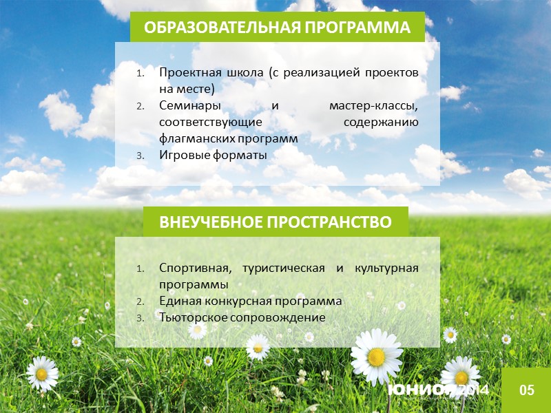 05 ВНЕУЧЕБНОЕ ПРОСТРАНСТВО Спортивная, туристическая и культурная программы  Единая конкурсная программа Тьюторское сопровождение